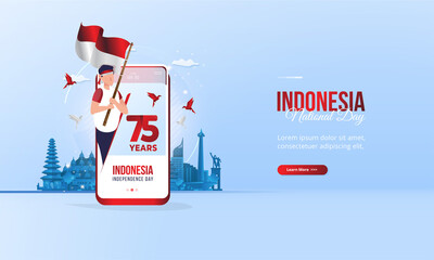 75 years of Indonesia independence day illustration for greeting concept