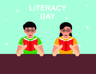 International literacy day reading book flat design