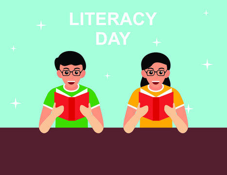 International Literacy Day Reading Book Flat Design