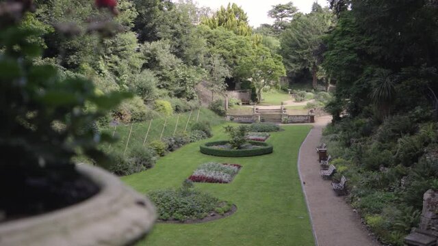Revealing shot of beautiful garden during summer times in Norwich, England