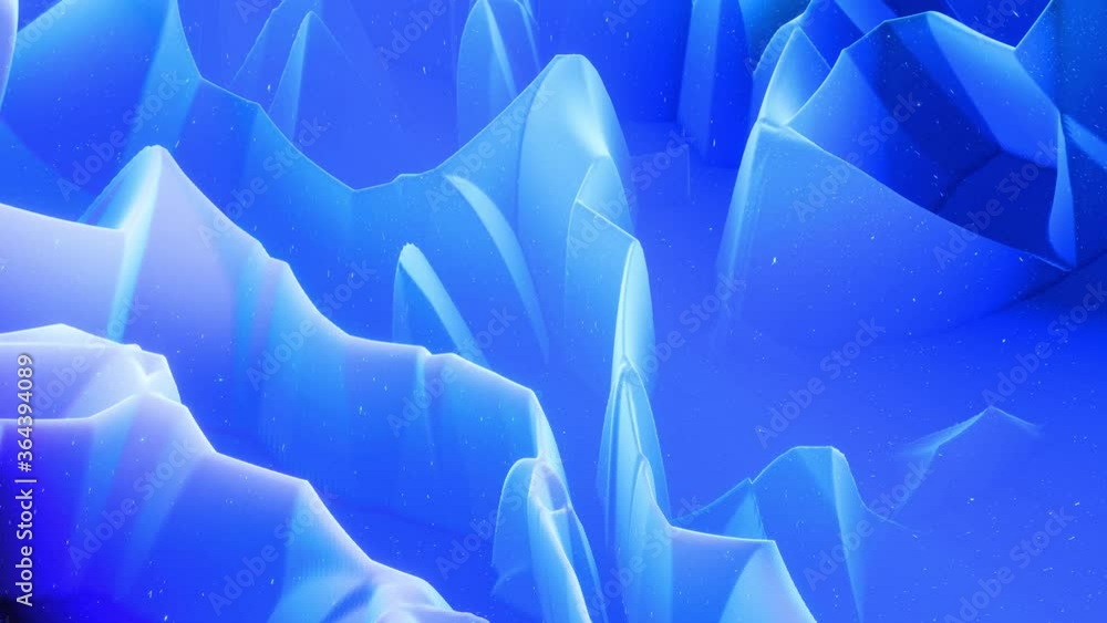 Poster beautiful abstract 3d surface with glitter sparkles, abstract 3d waves run on surface in loop. blue 
