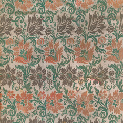 Vintage Silk Embroidery Floral Textile Digital Paper