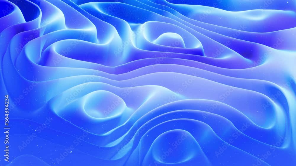 Poster beautiful abstract 3d surface with glitter sparkles, abstract 3d waves run on surface in loop. blue 