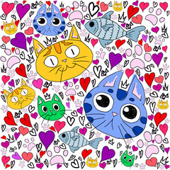 cartoon cat seamless pattern isolated wallpaper background cartoon