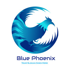 Obraz premium Vector logo Blue Phoenix design in eps 10. Simple template and ready to use.