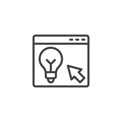 Idea website line icon. linear style sign for mobile concept and web design. Website with light bulb outline vector icon. Symbol, logo illustration. Vector graphics