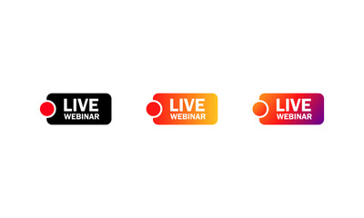 Live webinar button icon. Play online stream. Emblem label. Vector on isolated white background. EPS 10