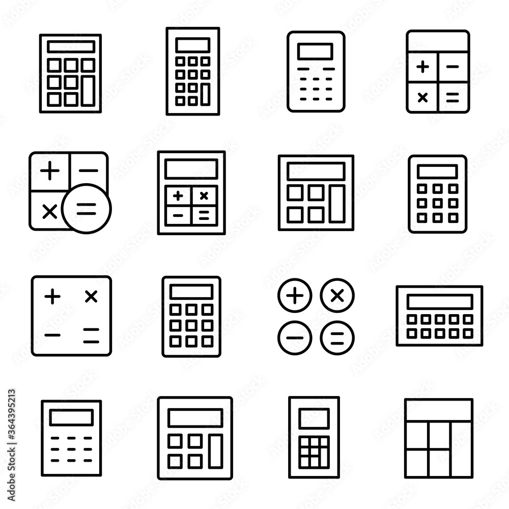 Poster vector line icons collection of calculator.