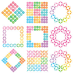 和柄のカラフルフレーム　四角とひし形と花　和風広告