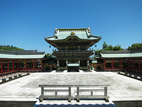 The Koyomon Gate of Kosanji Temple (耕三寺孝養門) in Ikuchi-jima Island, Onomichi, JAPAN. Founded by the industrialist Koso Kosanji in 1936 with many buildings modeled after Japan's most famous monuments
