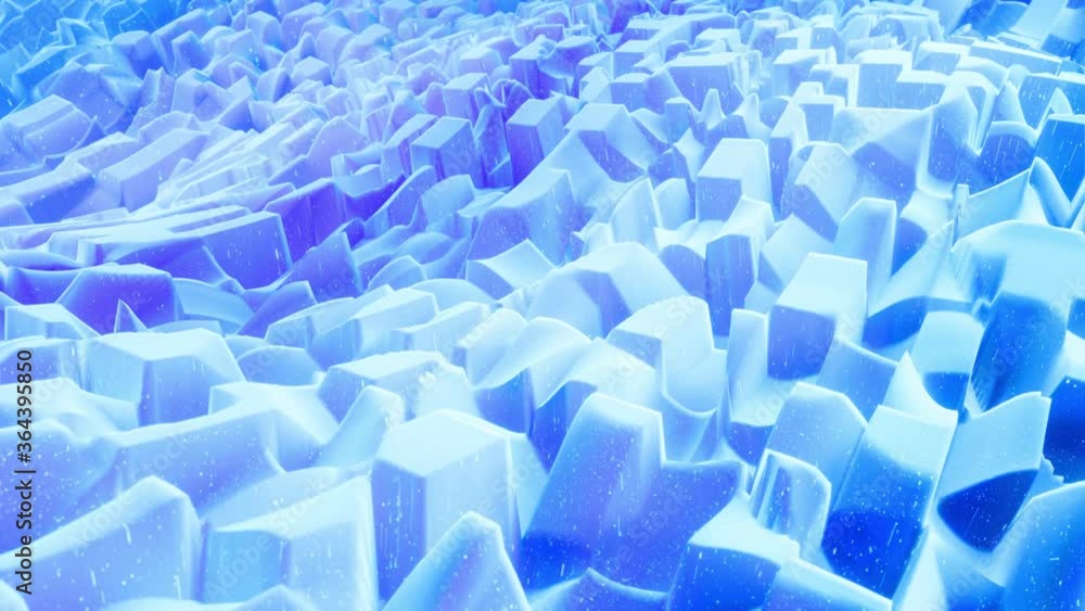 Poster beautiful abstract 3d surface with glitter sparkles, abstract 3d waves run on surface in loop. blue 