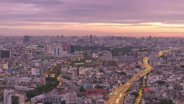 Bangkok city skyline night to day timelapse at city center, Bangkok, Thailand 4K time lapse