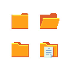 File folders web pixel icons set. Network folder. Isolated vector illustration. 8-bit sprite. Design stickers, mobile app, logo, website.
