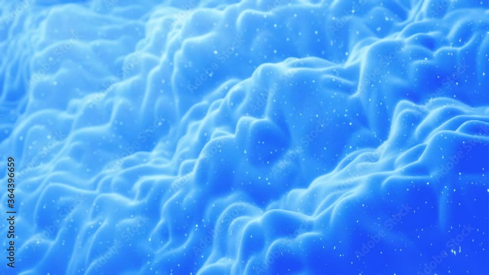 Poster beautiful abstract 3d surface with glitter sparkles, abstract 3d waves run on surface in loop. blue 