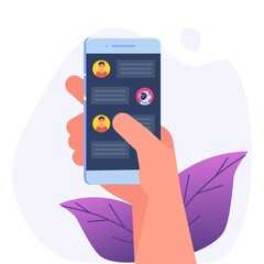 Chatbot concept. Man talking to robot. Customer support service android,  artificial intelligence dialog .