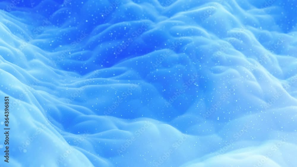 Poster Beautiful abstract 3D surface with glitter sparkles, abstract 3d waves run on surface in loop. Blue gradient, soft matte material with light inner glow. Smoothly 4k animation