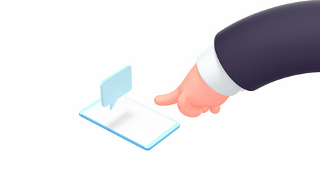 3d render cartoon business hand in suit with phone