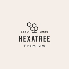 hexagon tree hipster vintage logo vector icon illustration
