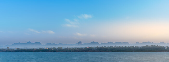 Landscape of Nakhon Phanom province, Thailand, and Thakhek, Laos. Which has the Mekong River as a border.