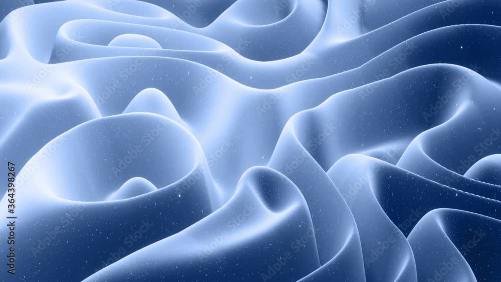 Poster beautiful abstract 3d surface with glitter sparkles, abstract 3d waves run on surface in loop. black