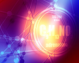 Chemical formula of hormone adrenaline. Infographics illustration. 3D rendering