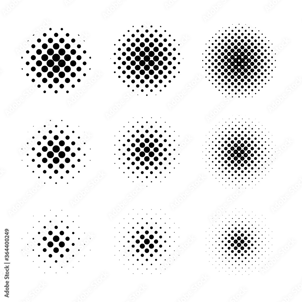 Poster circle halftone collection. round shape with dotted gradient.