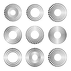 Halftone circle set. Dotted circular shapes collection. Round frame with dots