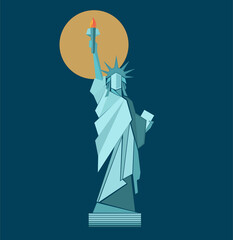 The Statue of Liberty vector drawing on a blue background
