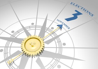Voting concept. USA elections. 3D rendering. Abstract compass points to the elections date