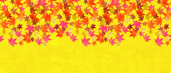金色のテクスチャー背景と紅葉
Autumn leaves material.
Traditional material on golden background.