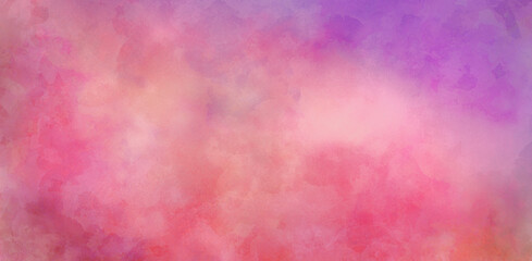 Pink and purple watercolor background with abstract painted texture design, soft sunset illustration with yellow orange colors