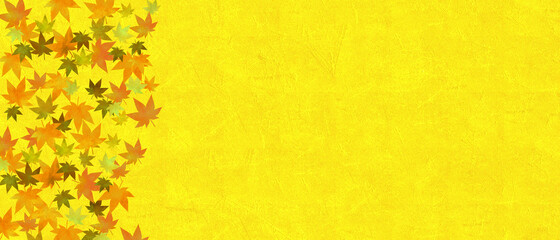 Obraz premium 金色のテクスチャー背景と紅葉 Autumn leaves material. Traditional material on golden background.