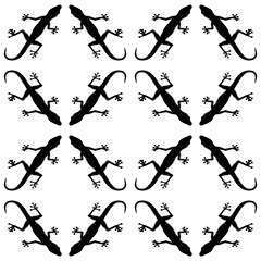 Seamless pattern with gecko lizards. Endless background. Vector silhouette illustration.