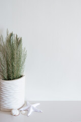 Wall mockup with beach/ocean theme decoration. Copy space.