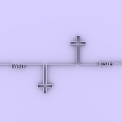 Jesus vs Devil. Confrontation of well and evil. Cross and text. Thin line style. 3D rendering