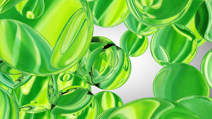 Green water drops. Abstract water with bubbles. 3D illustration © HolyLazyCrazy