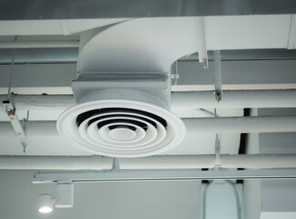 Air Ventilating tube installed on the ceiling of the shopping mall or factory building.
