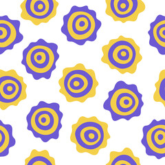 Blue and yellow abstract circles - seamless pattern. Modern color illustration for textiles, packaging, postcards, etc. Flat style.