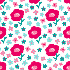 Seamless pattern plant flower abstract. Naive hand drawn design. Ornament for home decor, fabric, textile.