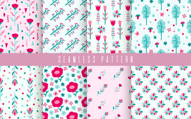 Seamless pattern plant flower abstract. Naive hand drawn design. Ornament for home decor, fabric, textile.