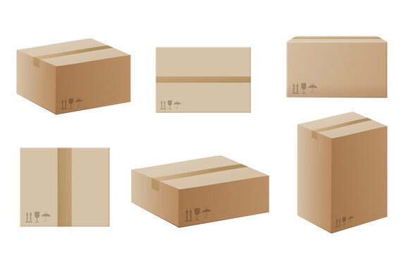 Set of delivery or mail boxes, realistic vector mockup illustration isolated.