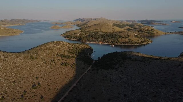 Aerial view from Nature park Telascica on island of Dugi Otok to Kornati islands, Croatia