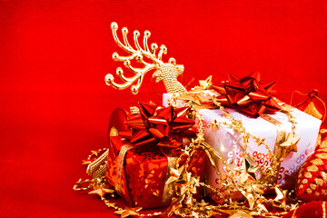 Christmas decoration on a red background.