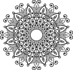 Mandala round floral ornament pattern. Anti-stress coloring page for kids and adults. Yoga, tatoo, mehndi, lace design. Vector illustration.