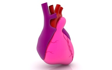 3D human heart on white background