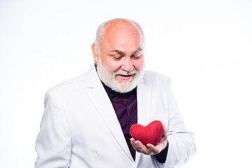 Health care treatment. World heart day. problems with heart. bearded businessman. heart failure. valentines day. donor transplant. happy man hold red heart. love and romance. I will be your Valentine