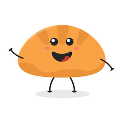 Cute flat cartoon bread illustration. Vector illustration of a cute bread with a smiling expression. Cute bread mascot design