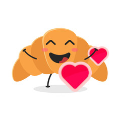 Cute flat cartoon bread illustration. Vector illustration of a cute bread with a smiling expression. Cute bread mascot design