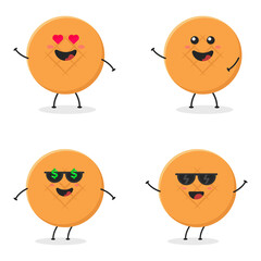 Obraz premium Cute flat cartoon bread illustration. Vector illustration of a cute bread with a smiling expression. Cute bread mascot design