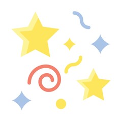 celebration confetti with stars, sprial and circles related to birthday or new born baby vectors in flat style,